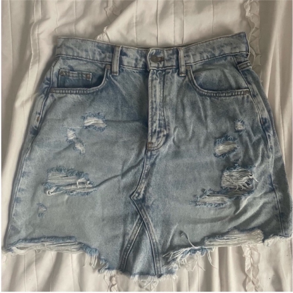 Pilcro Light Blue Distressed Mini Skirt